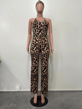 Load image into Gallery viewer, Leopard print women&#39;s suspender jumpsuit (with headscarf) AY2924
