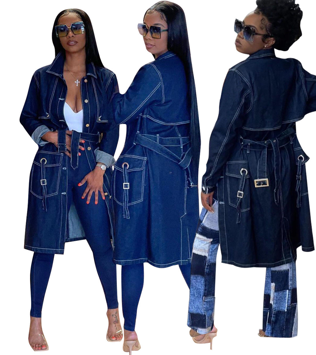 Long sleeved denim trench coat AY3151