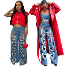 Load image into Gallery viewer, Fashion  hollowed out embroidered heart-shaped straight leg pants AY3632
