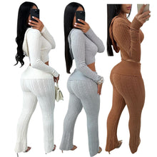 Load image into Gallery viewer, Fashion solid color knitted long sleeved two-piece set AY3605
