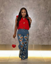 Load image into Gallery viewer, Fashion  hollowed out embroidered heart-shaped straight leg pants AY3632
