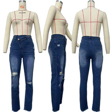 Load image into Gallery viewer, Fashion personalized ripped diagonal zipper jeans AY3598
