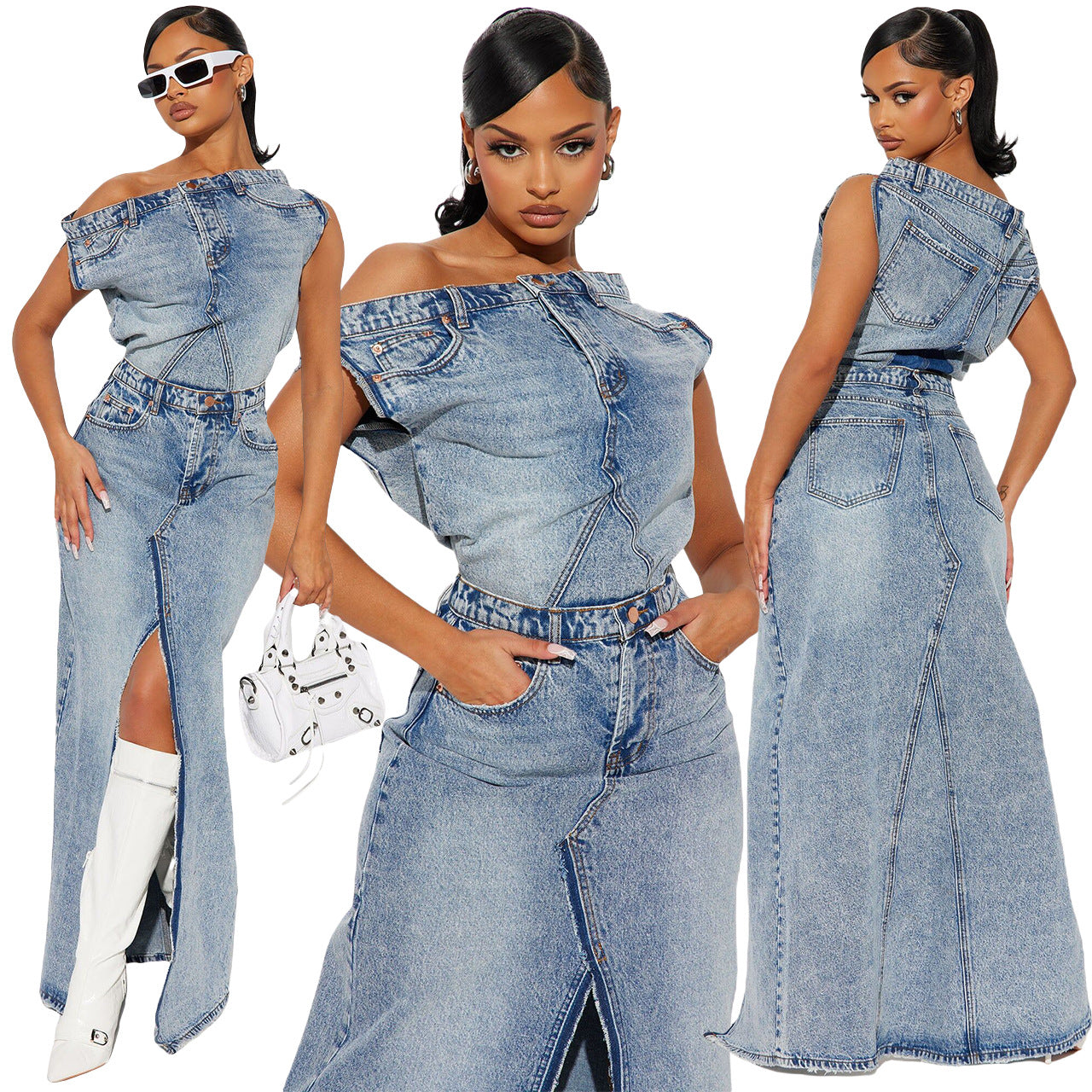 Hot selling retro denim skirt set AY3114