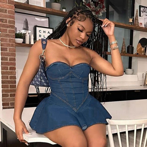 Sexy strapless imitation denim dress AY3465