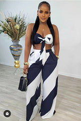 Sexy chest wrapped printed wide leg pants set（AY3461