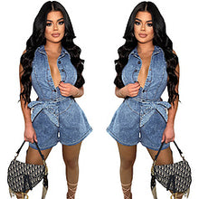 Load image into Gallery viewer, Slim fit stretch wash denim jumpsuit AY3509
