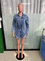 High stretch ripped tassel wash denim jumpsuit AY3358