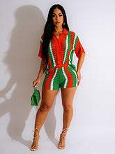 Load image into Gallery viewer, Perspective contrasting collar knit shorts set AY3485
