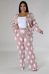 Sweater diamond plaid cardigan two-piece set AY3244