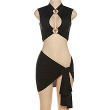 Load image into Gallery viewer, Sexy tight cut-out top with high waist and hip tie skirt set AY3486
