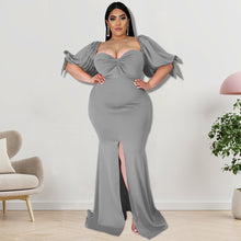 Load image into Gallery viewer, Plus puff sleeve slit dress（AY2323）
