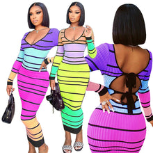 Load image into Gallery viewer, Sexy V-Neck Backless Striped Dress（AY2372）
