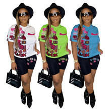 Load image into Gallery viewer, Fashion printing T-shirt shorts two-piece set AY2686
