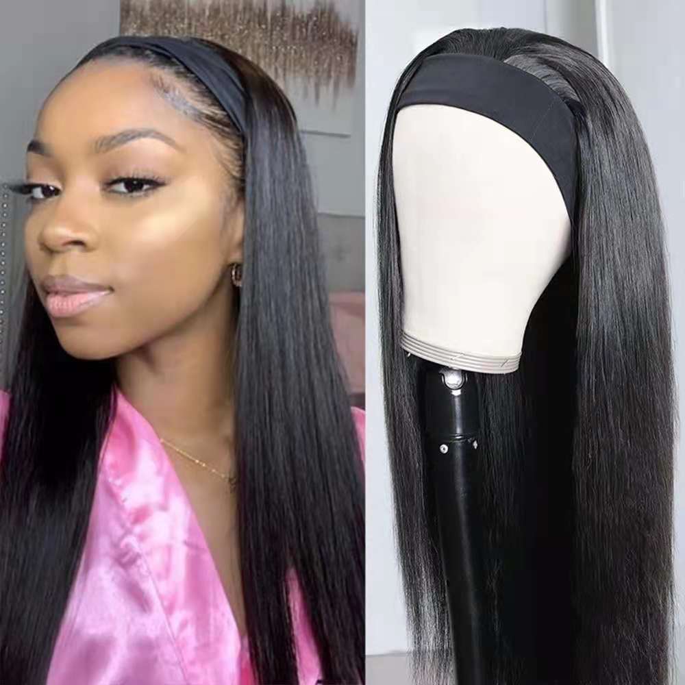 Human Hair Straight Natural Color Headband Wig （AH5043）