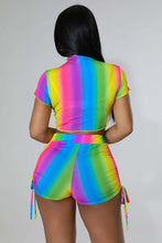 Load image into Gallery viewer, Rainbow Stripe casual large short T-shirt set AY2018
