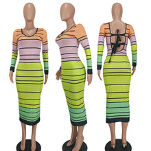 Load image into Gallery viewer, Sexy V-Neck Backless Striped Dress（AY2372）
