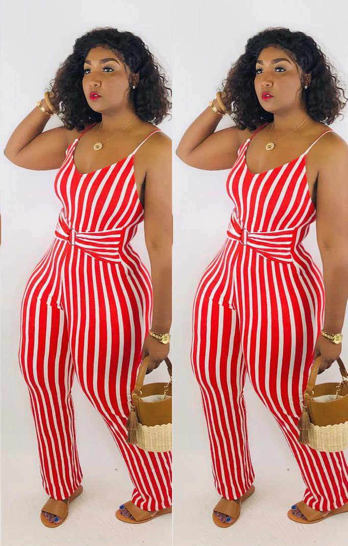 Striped suspender jumpsuit AY1167