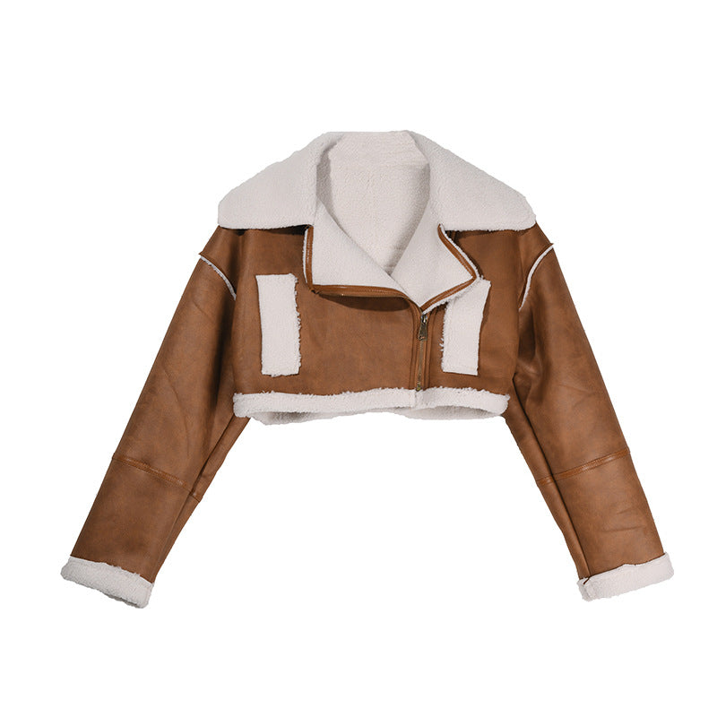 Personality short lapel motorcycle plush jacket（AY1532）